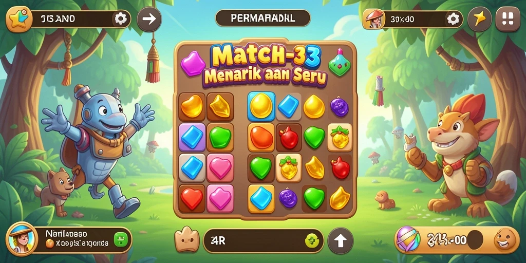 Screenshot gameplay menampilkan momen mencocokkan batu permata di 34R.