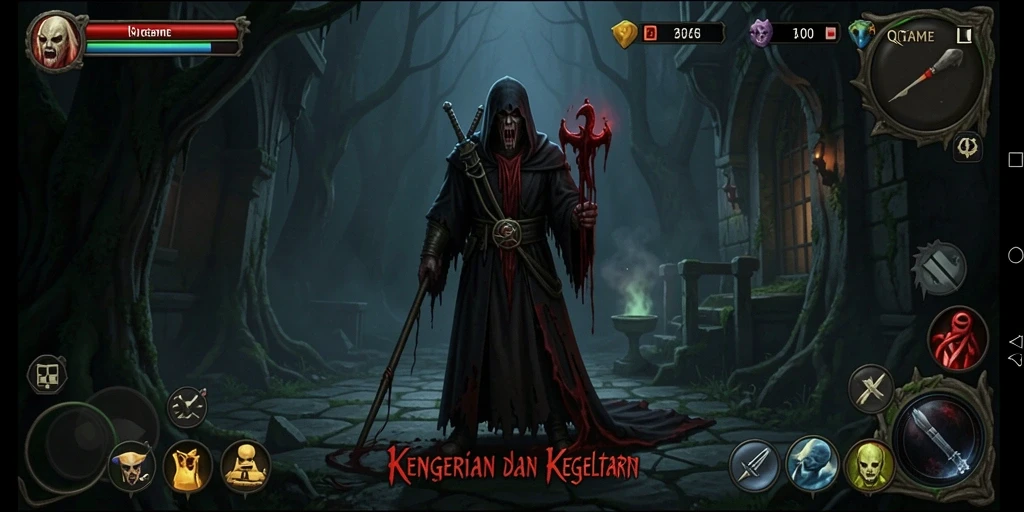 Tangkapan layar menampilkan gameplay menegangkan dari QTGAME dengan suasana horor yang kental.