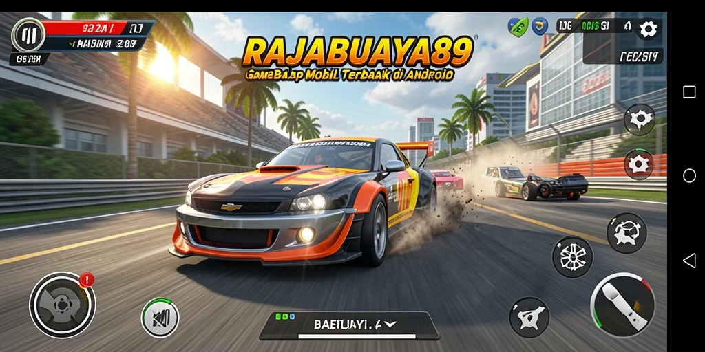 Tampilan gameplay RAJABUAYA89 dengan aksi balapan seru.