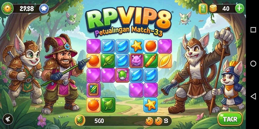 Screenshot utama RPVIP8 menampilkan gameplay Match-3 yang seru.