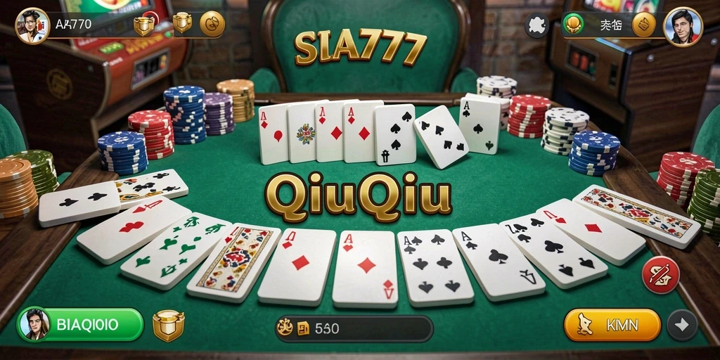 Menampilkan suasana permainan QiuQiu yang seru dan mendebarkan.