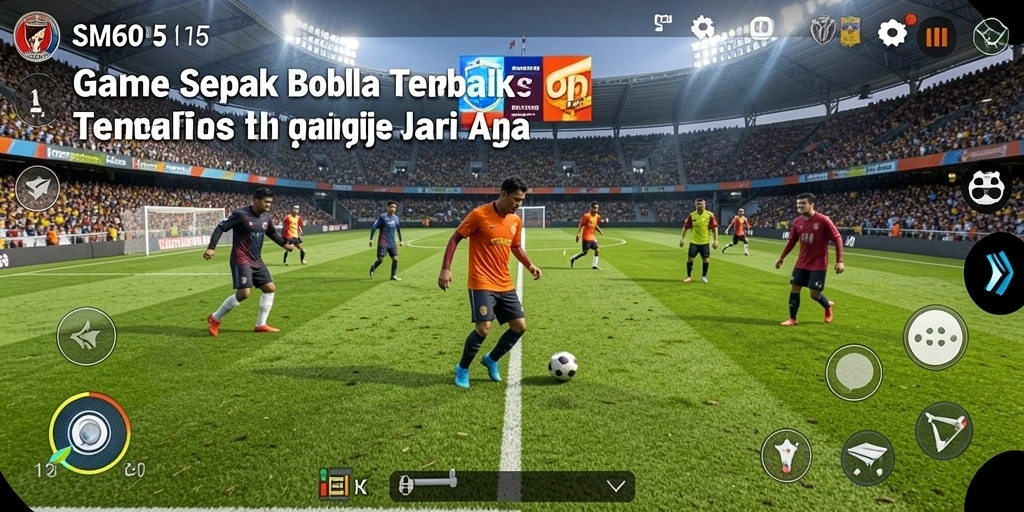 Screenshot gameplay SM605 dengan aksi sepak bola yang mendebarkan.
